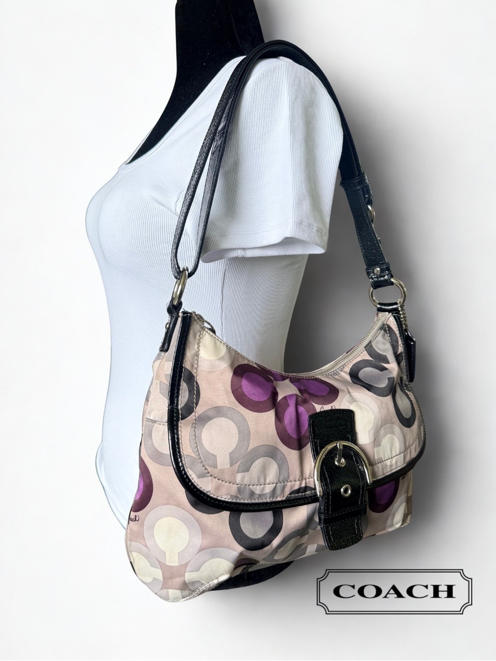 VTG Coach Y2K Silver Purple Optic Signature SoHo Crossbody Shoulder Bag F19833